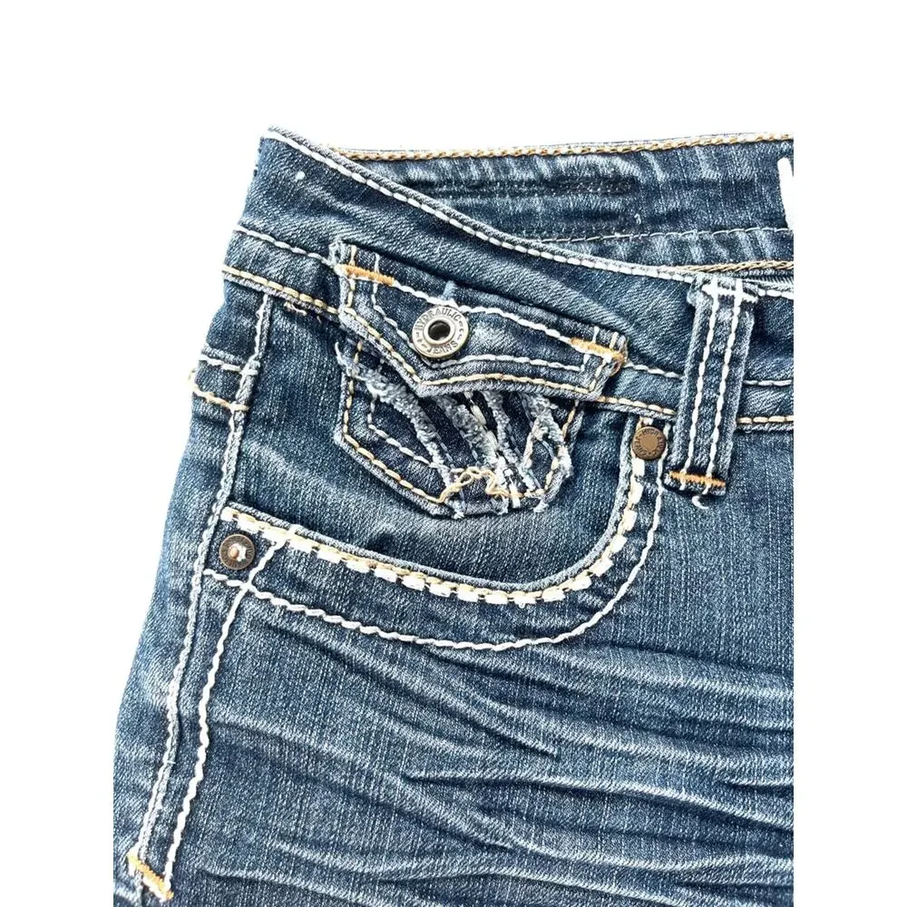 y2K Hydraulic Women's Jean Shorts Embellished Back Flap Pockets White Stitching